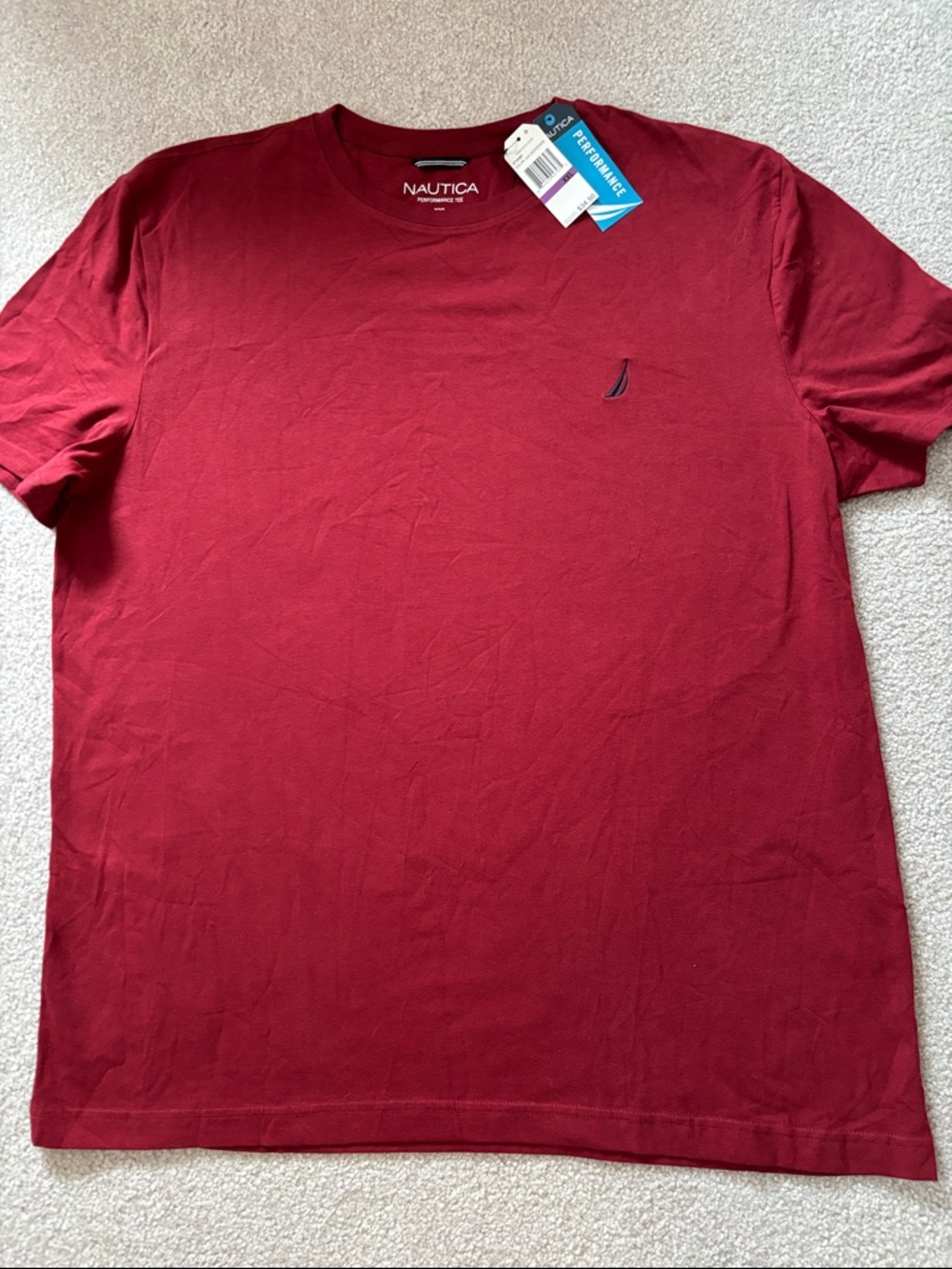 Nautica Men's Burgundy Crewneck Short Sleeve Tee, cotton and spandex